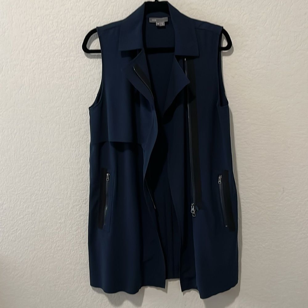 VINCE Laser Cut Trench Vest Zip Front, Navy, Size XS - Picture 6 of 10